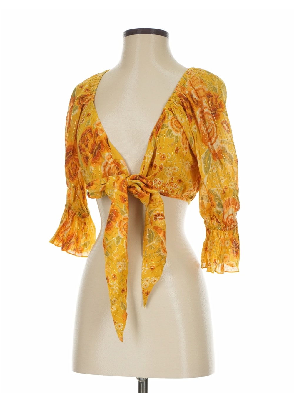 Spell Mystic Yellow Floral Tie-Front Crop Blouse